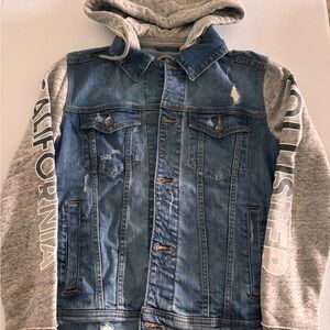 Hollister Blue Denim Jacket with Gray Sleeves sz xs
